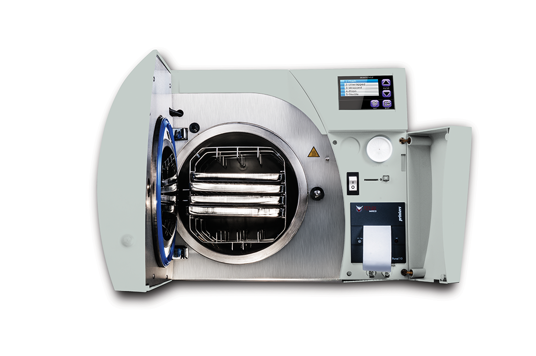 B Class table-top autoclave with open door